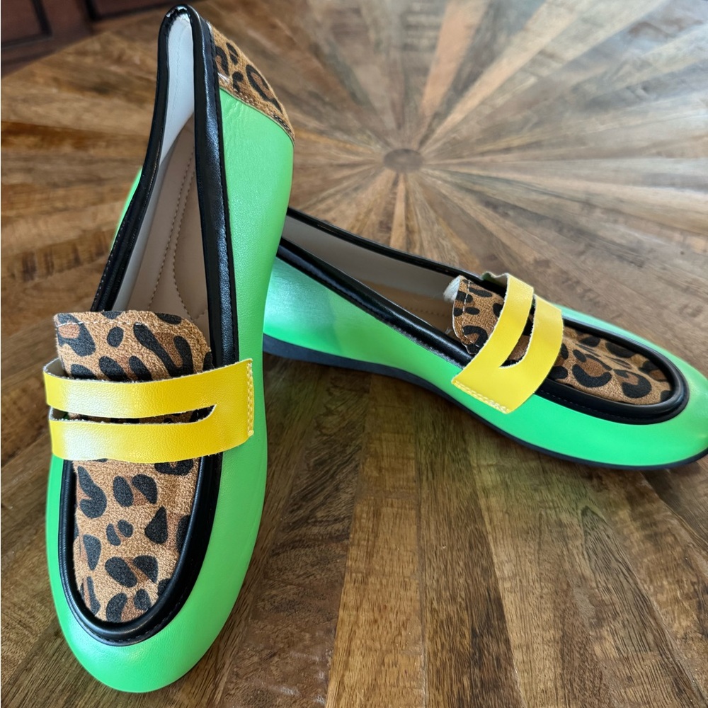 Green Leopard Loafers – Women’s Size 41